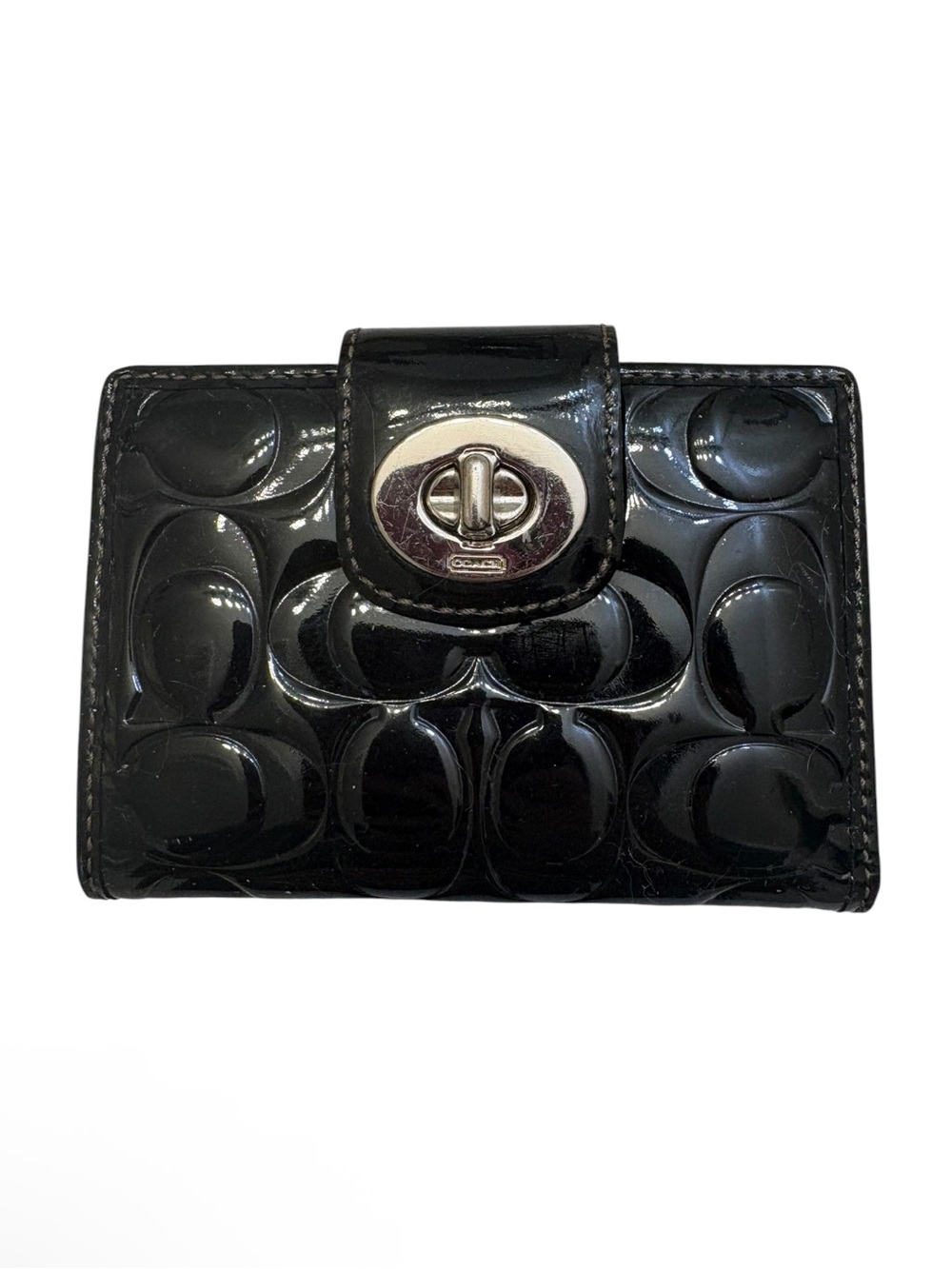 Coach vintage y2k black patent leather embossed cc turnlock wallet